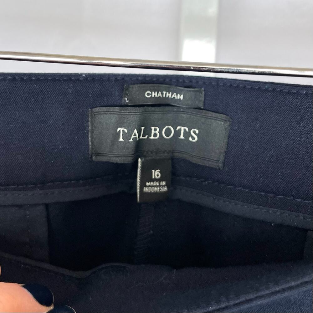 TALBOTS Size 16 Flat Front Side Zip Chatham Pants Stretch Cotton Blend Navy Blue - Picture 3 of 9
